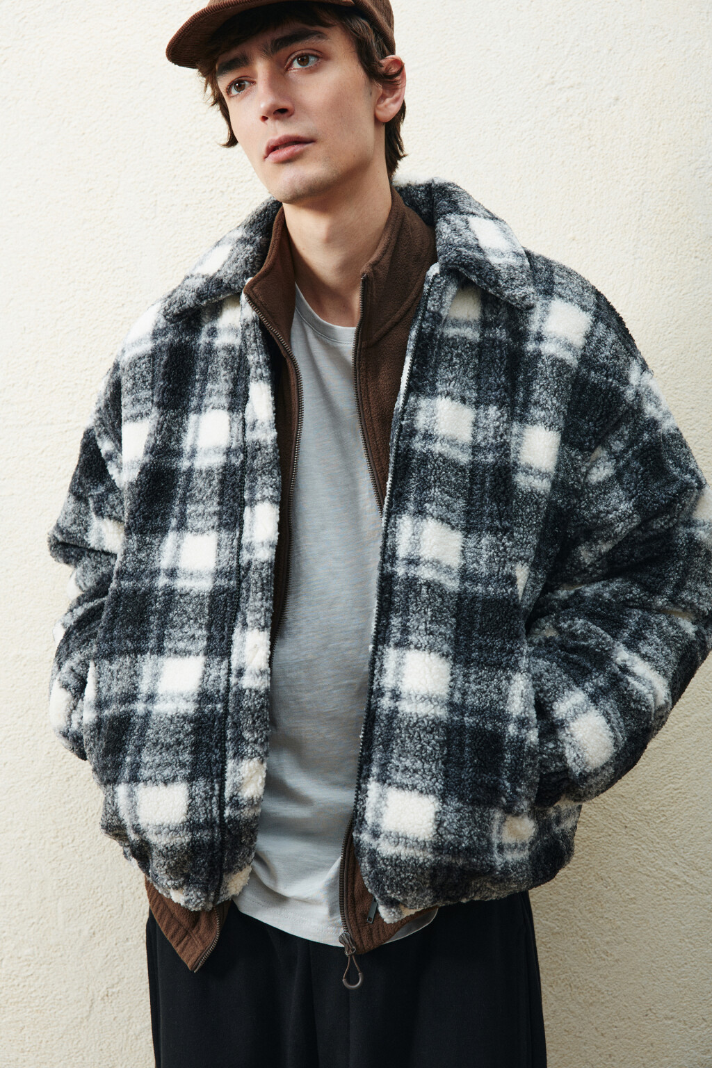 Куртка-бомбер плюшевая в клетку - цвет мультиколор - 1